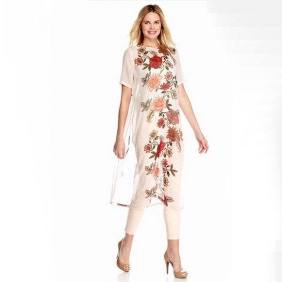 Vince Camuto soft blush pink floral flowy long tunic top, S - Picture 4 of 15